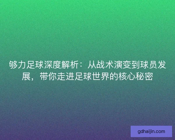 够力足球深度解析：从战术演变到球员发展，带你走进足球世界的核心秘密